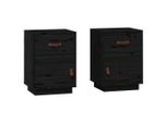 Syfax™ Comodini Neri 2 Pz 40X34X55 Cm In Legno Massello Di Pino