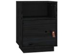 Syfax™ Comodino Nero 40X34X55 Cm In Legno Massello Di Pino