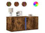 Syfax™ Mobile Tv A Parete Con Luci Led Rovere Fumo 80X31X35 Cm