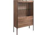 Angel Cerdá Credenza Alta In Noce Con Piano In Vetro Finto Marmo E Illuminazione Interna 3075