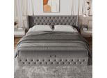 Letto Imbottito Sweiko Con Rete A Doghe E Contenitore, Letto Matrimoniale In Legno Massiccio, Velluto, Grigio 160*200Cm