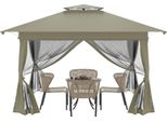 Yuenfong 4X4M Giardino Gazebo Padiglione Tenda Party Doppia Copertura Protettiva In Metallo Pop-Up Gazebo Pieghevole Con 4 Pannelli Laterali Zanzariera Gazebo Pergola Per Feste, Bancarelle (Khaki)