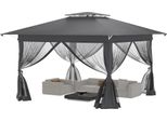 Yuenfong 4X4M Giardino Gazebo Padiglione Tenda Party Doppia Copertura Protettiva In Metallo Pop-Up Gazebo Pieghevole Con 4 Pannelli Laterali Zanzariera Gazebo Pergola Per Feste, Bancarelle (Antracite)