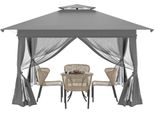 Yuenfong Gazebo Da Giardino 4X4 M Gazebo Tenda Da Festa Copertura Protettiva A Due Piani Gazebo Pieghevole In Metallo Con 4 Zanzariere Laterali Gazebo Da Cortile Pergola Per Feste, Bancarella (Grigio)