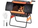 Vevor Compostiera A Tamburo 200 L, Compostiera A Rotazione Per Esterni Con 2 Porte Scorrevoli, Sistema Di Ventilazione E Doppia Camera, Contenitore Per Compost In Pp E Acciaio Al Carbonio Per Rifiuti Da Giardino, Cucina E Cortile