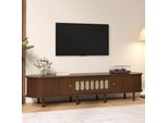 Mobile Tv Merax Con Design In Rattan, Supporto Tv Con 2 Ante A Persiana E 1 Anta A Ribalta, Mobile Tv Basso Con 5 Vani Chiusi, Noce