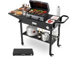 Vevor Carrello Barbecue Da Esterno 787X432 Mm (Dimensioni Del Piano), Tavolo Barbecue Pieghevole Con Portatovaglioli, Ganci, Ruote E Tavolino Laterale, Tavolo Da Preparazione Barbecue, Carrello Di Servizio Per Picnic, Cucina, Giardino