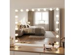 Specchio Cosmetico Costway Hollywood, Specchio Cosmetico Con 18 Lampadine Led, 3 Colori Di Luce, Luminosità Regolabile E Comando Touch 80X60 Cm