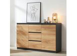 Credenza "Kyr"" Con 2 Ante E 3 Cassetti 120 X 40 X 75 Cm Nero/Effetto Rovere Rustico"