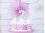 Candela Di Compleanno Numero 2 Con Glitter 7Cm Argento