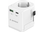 Gembird TPA-EU1A1C20-01-W Grounded Universal Travel Power Adapter, 20 W, White