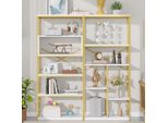 Scaffale 160X29,5X180 Cm In Acciaio E Mdf, Libreria Moderna Con Design Bianco E Oro, Struttura Stabile E Ripiani Aperti, Facile Da Montare