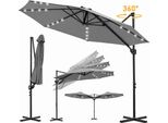 Ombrellone Izrielar Ombrellone A Braccio Laterale 3X3 M Grigio Con Led Solare, Ruotabile A 360° E Inclinabile Da 0 A 60°, UV50+ Idrorepellente, Manovella, Giardino Terrazza Balcone