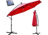 Ombrellone Izrielar 3,5 M Rosso Con Illuminazione A Led, Ombrellone Da Giardino Con Manovella, Protezione Solare Uv 50+, Inclinabile E Resistente Alle Intemperie, Con Base A Croce Inclusa