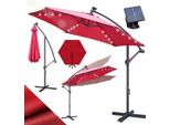 Ombrellone Izrielar 3 M Rosso Con Illuminazione A Led, Ombrellone Da Giardino Con Manovella, Protezione Solare Uv 50+, Inclinabile E Resistente Alle Intemperie, Incl. Base A Croce