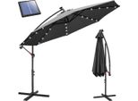 Ombrellone Izrielar 3,5 M Grigio Con Illuminazione A Led, Ombrellone Da Giardino Con Manovella, Protezione Solare Uv 50+, Inclinabile E Resistente Al Vento, Con Base A Croce Inclusa