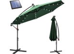 Ombrellone Izrielar 3,5 M Verde Con Luce Led, Ombrellone Da Giardino Con Manovella, Protezione Uv 50+, Inclinabile, Telaio Stabile, Base A Croce Inclusa