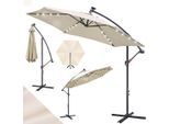 Ombrellone Izrielar 3 M Beige Con Luce Led, Ombrellone Da Giardino Con Manovella, Protezione Solare Uv 50+, Inclinabile E Stabile, Con Base A Croce, Per Terrazza E Giardino