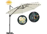 Ombrellone Izrielar Ombrellone A Braccio Laterale 3X3 M Beige Con Illuminazione Led Solare, Rotazione E Inclinazione A 360°, Protezione UV50+, Idrorepellente, Per Giardino E Terrazza