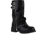 Van Hill Stivali Da Donna Leggermente Foderati Stivali Biker Scarpe Con Fibbia 841799, Colore: Nero, Taglia: 38