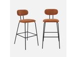 Set Di 2 Sgabelli Da Bar Legno Curvato Tinto Noce E Tessuto Idrorepellente Gambe In Metallo Nero, Terracotta