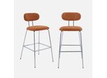 Set Di 2 Sgabelli Da Bar Legno Tinto Noce E Tessuto Idrorepellente Gambe In Metallo Cromato, Terracotta