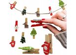 Clip Decorative Natalizie In Legno Naturale, 10 Pezzi