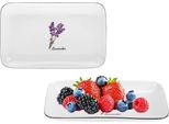 Piatto Rettangolare In Porcellana Provence Lavender 20 Cm Bianco Latte Con Motivo Colorato Di Fiori Di Lavanda, Bordo Nero, Porcellana New Bone