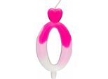 Candela A Forma Di Cuore Con Il Numero 0, Rosa E Bianca, 6,5 Cm