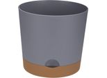 Vaso Da Fiori In Plastica Con Sottovaso, Coperchio Yumo Duet, 25 Cm, Materiale Grigio Opaco, Sottovaso Marrone Chiaro