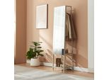 Specchio Guardaroba 2 In 1 "Klilbojle"" Specchio A Figura Intera Con Appendiabiti E 2 Ripiani Metallo 160 X 40 X 35 Cm Colore Sabbia"