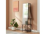 Specchio Guardaroba 2 In 1 "Klilbojle"" Specchio A Figura Intera Con Appendiabiti E 2 Ripiani Metallo 160 X 40 X 35 Cm Nero"