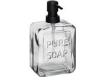 Berilo | Dispenser Per Sapone - 570 Ml - Vetro Trasparente Scuro - Pratica Pompa Nera - Per Liquidi E Gel