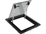 Finestra Per Roulotte/Camper - Finestra Scorrevole Per Ventilazione - Apertura A 70° - Con Tenda A Rullo E Zanzariera - 45 X 50 Cm - Nero