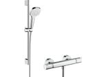 Hansgrohe Croma Select E SystèMe De Douche En Surface Vario Avec Ecostat Thermostat Confort Et Barre De Douche 65 Cm, Blanc/Chrome, 27081400, 27081400