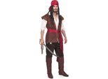 Costume Da Pirata Malvagio Bucaniere Marrone-Bianco-Rosso - L