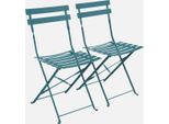 Set 2 Sedie Da Giardino Bistrot Pieghevole In Metallo, Blu