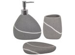 Set Da Bagno Msv, 3 Accessori Da Bagno In Poliresina Zen, Dispenser Per Sapone, Portasapone E Bicchiere Per Spazzolino Grigio Pietra