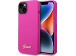 Guess Guhcp14Mslsmf Custodia Rigida Per Iphone 14 Plus/ 15 Plus 6.7 Fucsia/Fuschia In Silicone Vintage Gold Logo