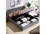 Letto Imbottito Flieks 180X200Cm, Letto A Molle Idrauliche Con Rete A Doghe, Letto Contenitore Letto Matrimoniale Letto Giovanile Con Contenitore, Letto Funzionale In Velluto, Grigio