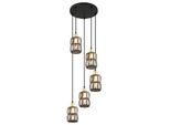 Globo Lighting Lampada A Sospensione Metallo Nero Opaco, Cristalli Di Vetro Color Fumo, Metallo Color Ottone Opaco, Cavo Pvc Nero, ø: 300Mm, H: 1200Mm, Excl. 5X E14 40W 230V