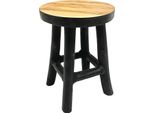 Sgabello Portafiori In Teak 22 X 17 Cm Rotondo - Nero / Medio - Sgabello Portafiori In Legno Con 4 Gambe - Decorazione In Vero Legno Massello Portafiori In Legno Massello