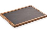 Tagliere In Ardesia Naturale E Legno Di Acacia Quadrato 33 X 23 X 1,5 Cm