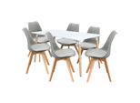 Tavolo Da Pranzo 160X90 Quatro Bianco + 6 Sedie Quatro Grigio