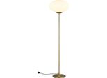 Lampada Da Terra Minimalista In Ottone Opaco Con Paralume Ellittico In Vetro Bianco Per Soggiorno E Camera Da Letto 150 Cm 1Xe27 15W Fomento Trio