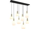 Lampada A Sospensione Decorativa Nera Opaca Con Striscia Di Vetro E Paralumi Bianchi Per Sala Da Pranzo Sopra Il Tavolo 8Xe27 10W Diva Trio
