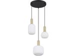 Lampada A Sospensione Rotonda In Ottone E Nero Con Paralumi In Vetro Bianco Per Soggiorno Sopra Il Tavolo 3Xe27 10W Diva Trio