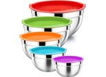 Herzberg HG-04074: Ciotola Per Impastare Con Coperchio In Silicone, 5 Pezzi