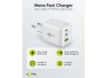 Goobay 64754 Caricabatterie Rapido Multiporta USB-C™ Pd Gan Nano (65 W) Bianco, Bianco - 2 Porte USB-C™ (Power Delivery) E 1 Porta USB-A (Quick Charge 3.0)