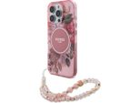 Guess HandyhüLle Per Iphone 16 Pro, Guess Iml Flowers Con Cinturino Perlato Magsafe, Rosa
